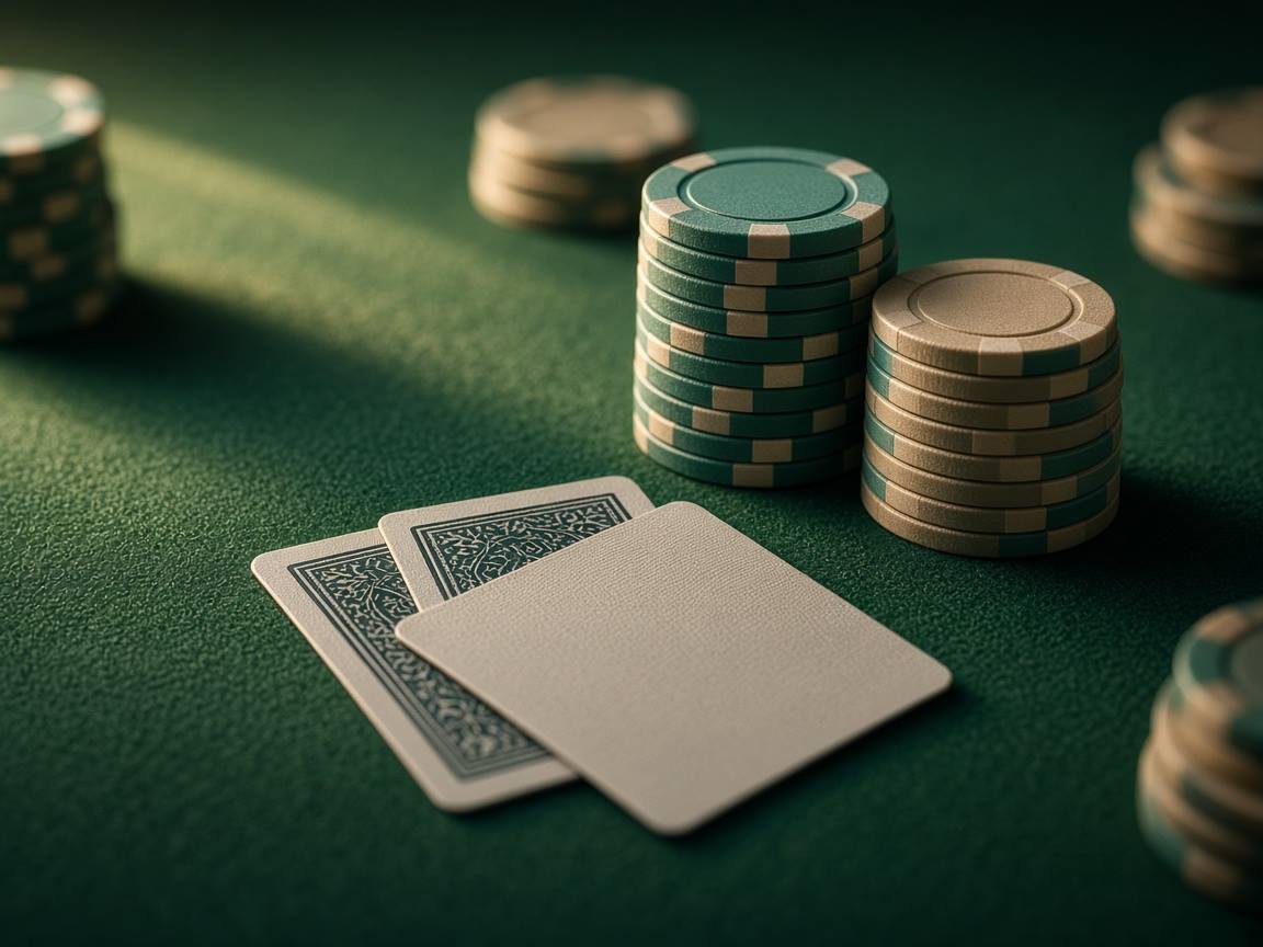 Detalle de mesa de juego presencial con fichas y cartas